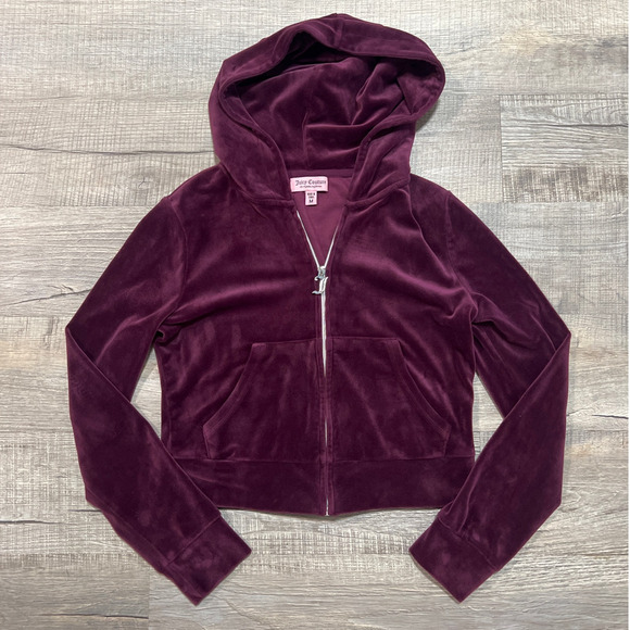 Juicy Couture Bling Rhinestone Velour Hooded Track Jacket Medium Purple Y2K - Picture 1 of 7